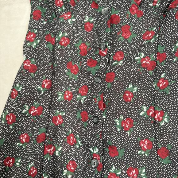 Vintage Esprit Mini Dress Black Floral Y2K 90's Red Roses Women's Size Medium - Picture 3 of 7